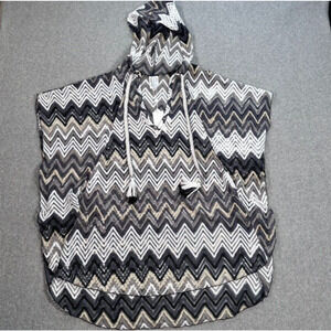 Trina Turk Coverup Poncho Crochet Hooded Womens Size XS/S Gold/Gray/White